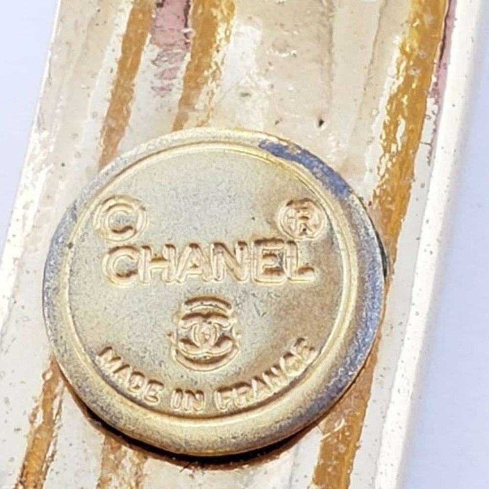 AUTH CHANEL VINTAGE LOGO LETTER BANGLE BRACELET - Picture 2 of 7
